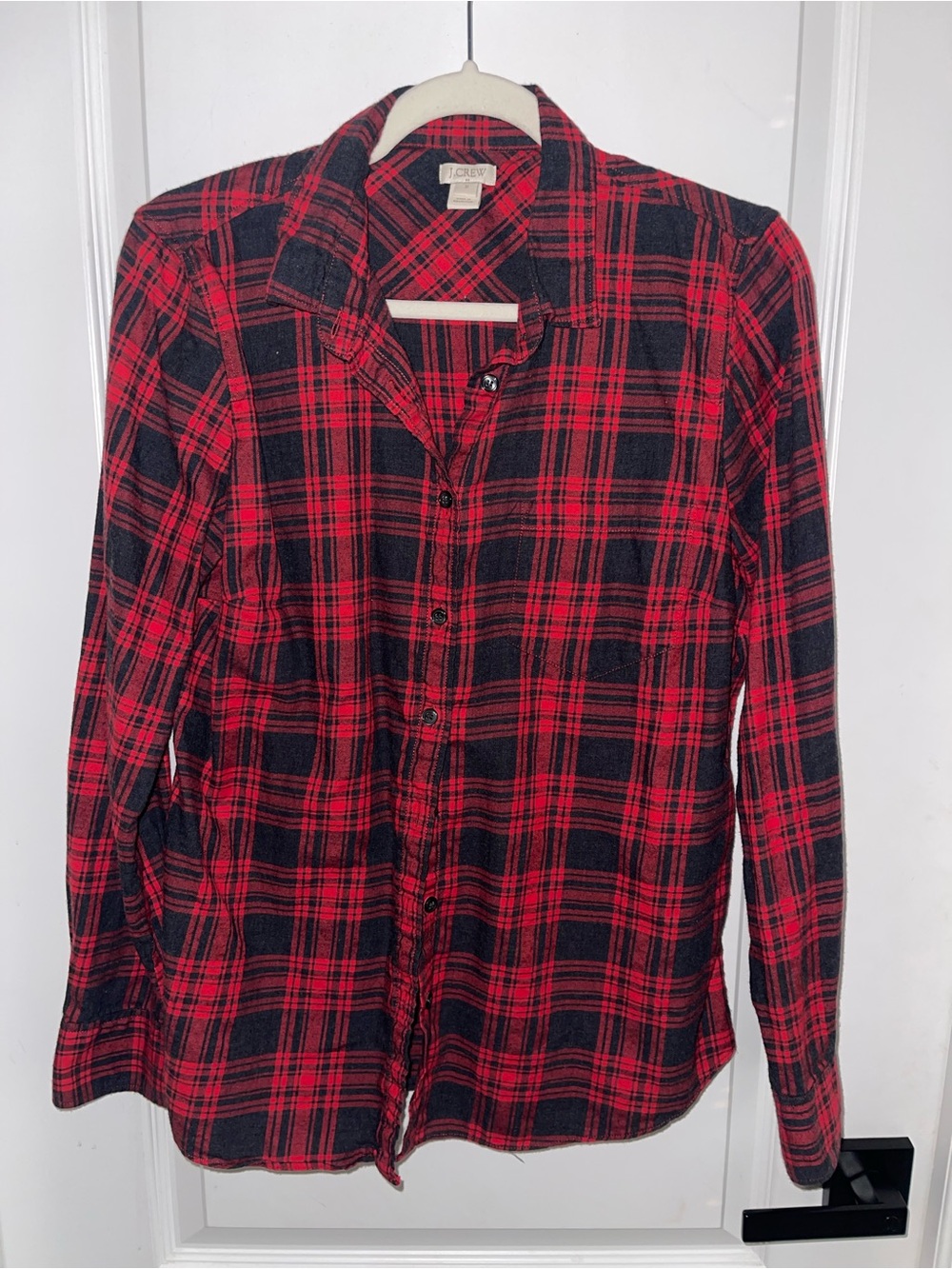 Women’s J.Crew Red Black Plaid Flannel Button Up Shirt Medium